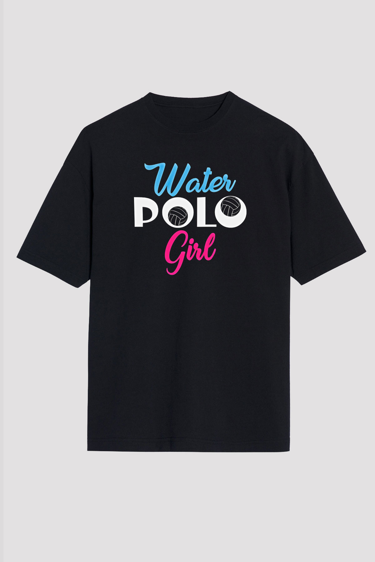 Su Topu - Water Polo Baskılı Unisex Siyah Oversize Tişört