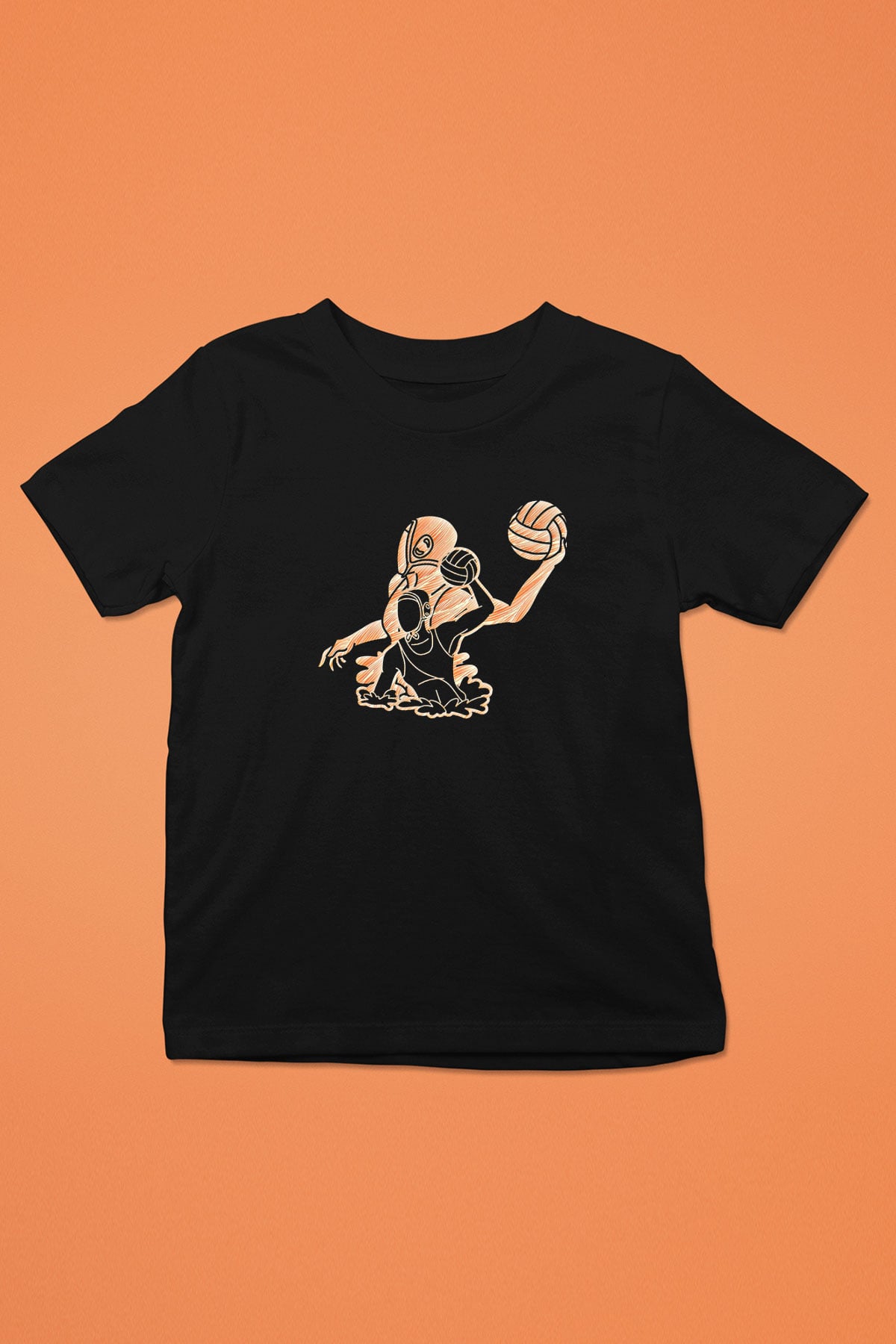 Su Topu - Water Polo Baskılı Unisex Siyah Çocuk Tİşörtü - Tshirt