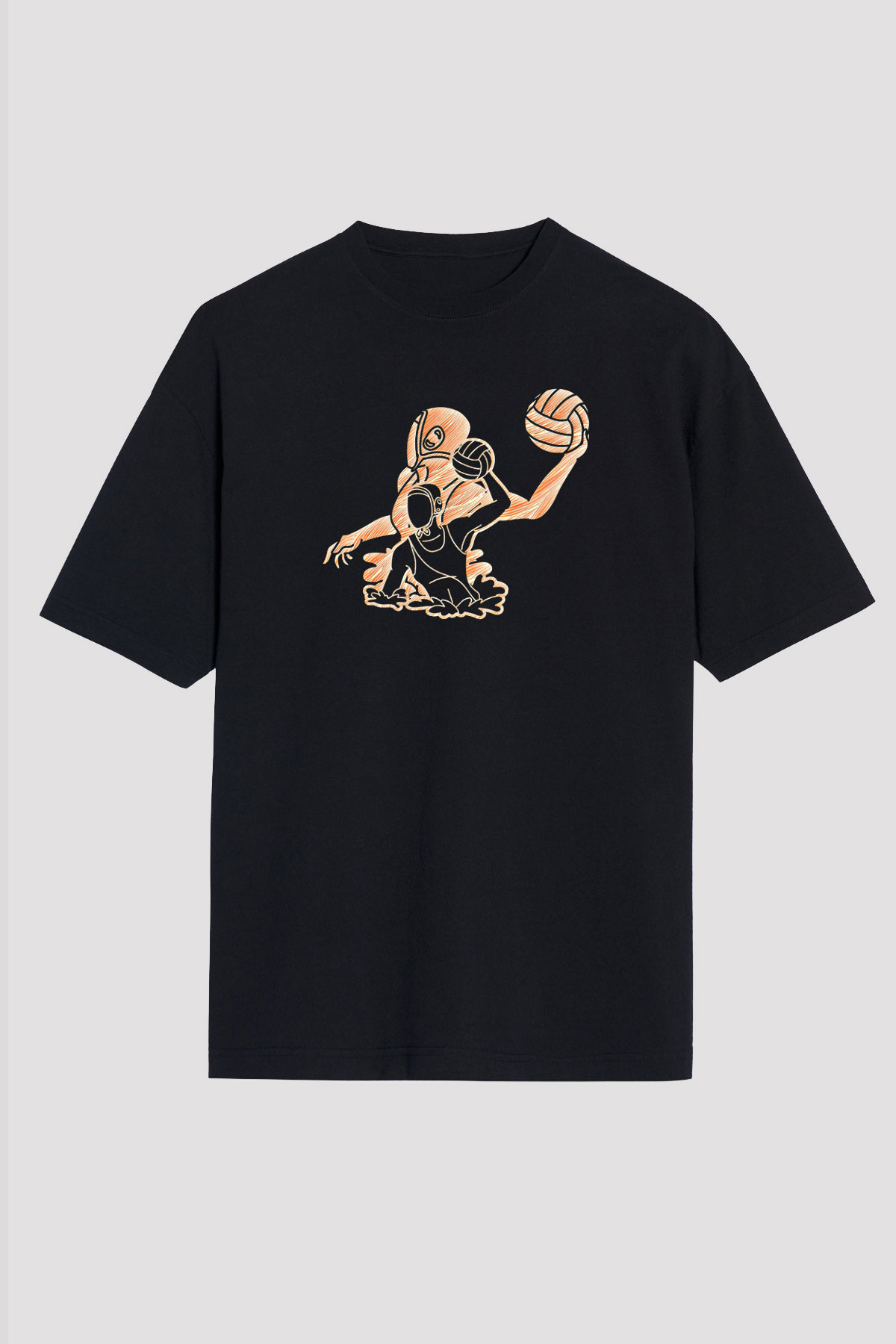 Su Topu - Water Polo Baskılı Unisex Siyah Oversize Tişört