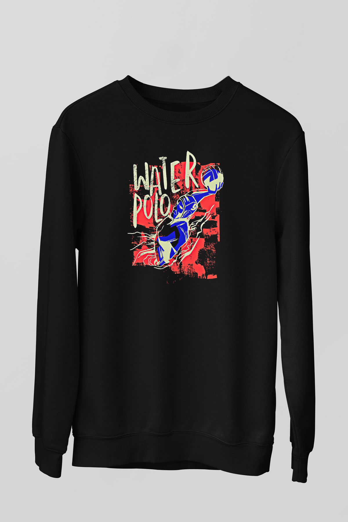 Su Topu - Water Polo Baskılı Unisex Siyah Sweatshirt