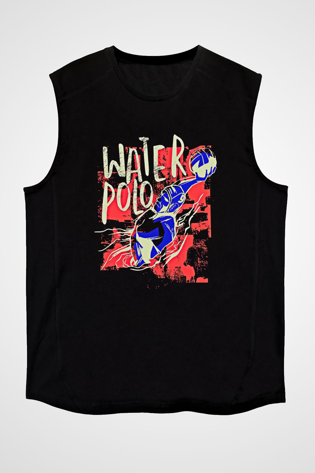 Su Topu - Water Polo Baskılı Unisex Siyah Kolsuz Tişört