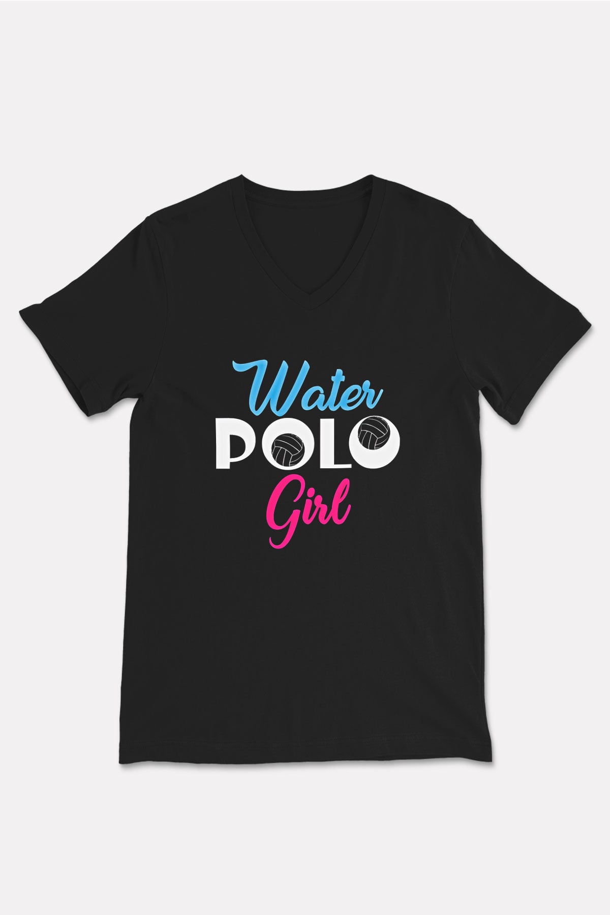 Su Topu - Water Polo Baskılı Unisex Siyah V Yaka Tişört
