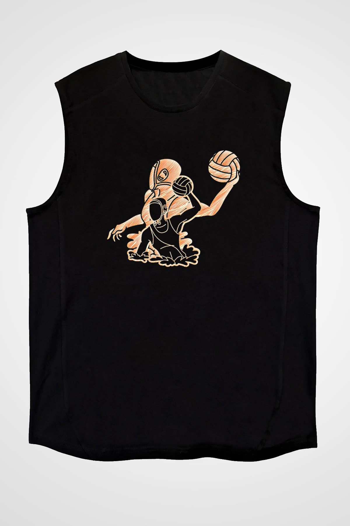 Su Topu - Water Polo Baskılı Unisex Siyah Kolsuz Tişört