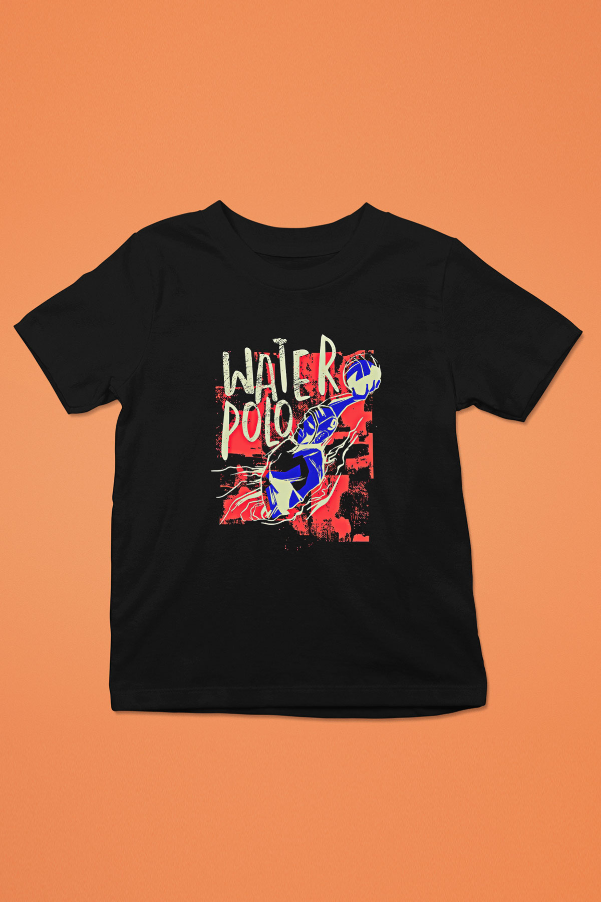 Su Topu - Water Polo Baskılı Unisex Siyah Çocuk Tİşörtü - Tshirt