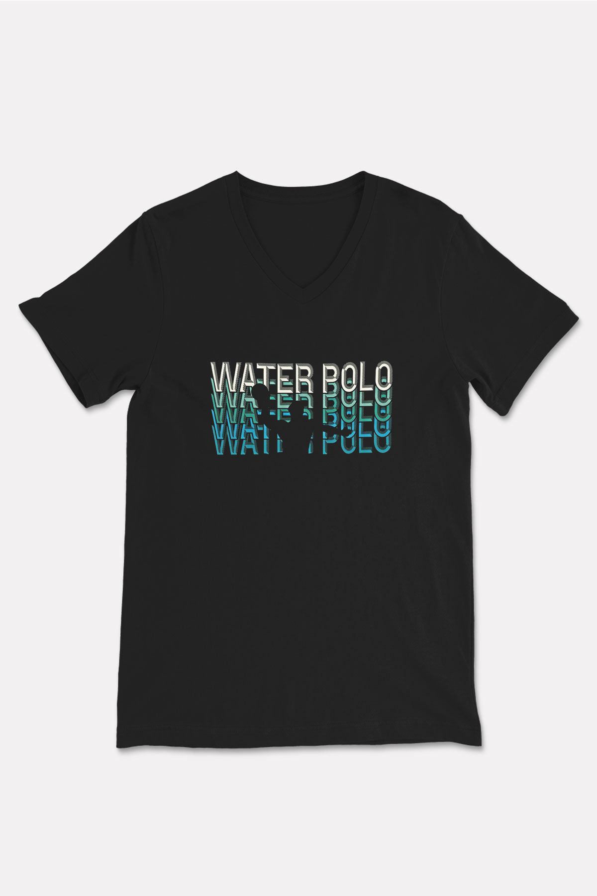 Su Topu - Water Polo Baskılı Unisex Siyah V Yaka Tişört
