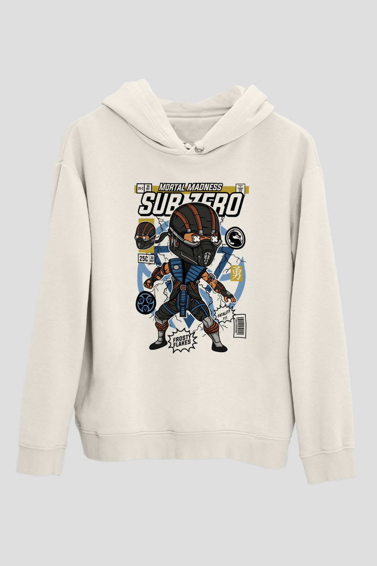 Sub Zero Baskılı Unisex Beyaz Hoodie
