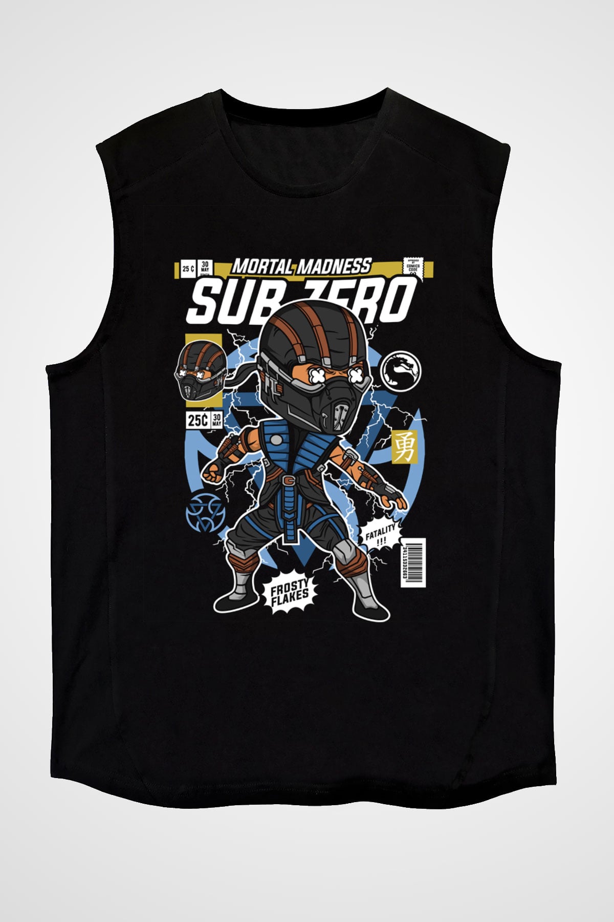 Subzero Baskılı Unisex Siyah Kolsuz Tişört