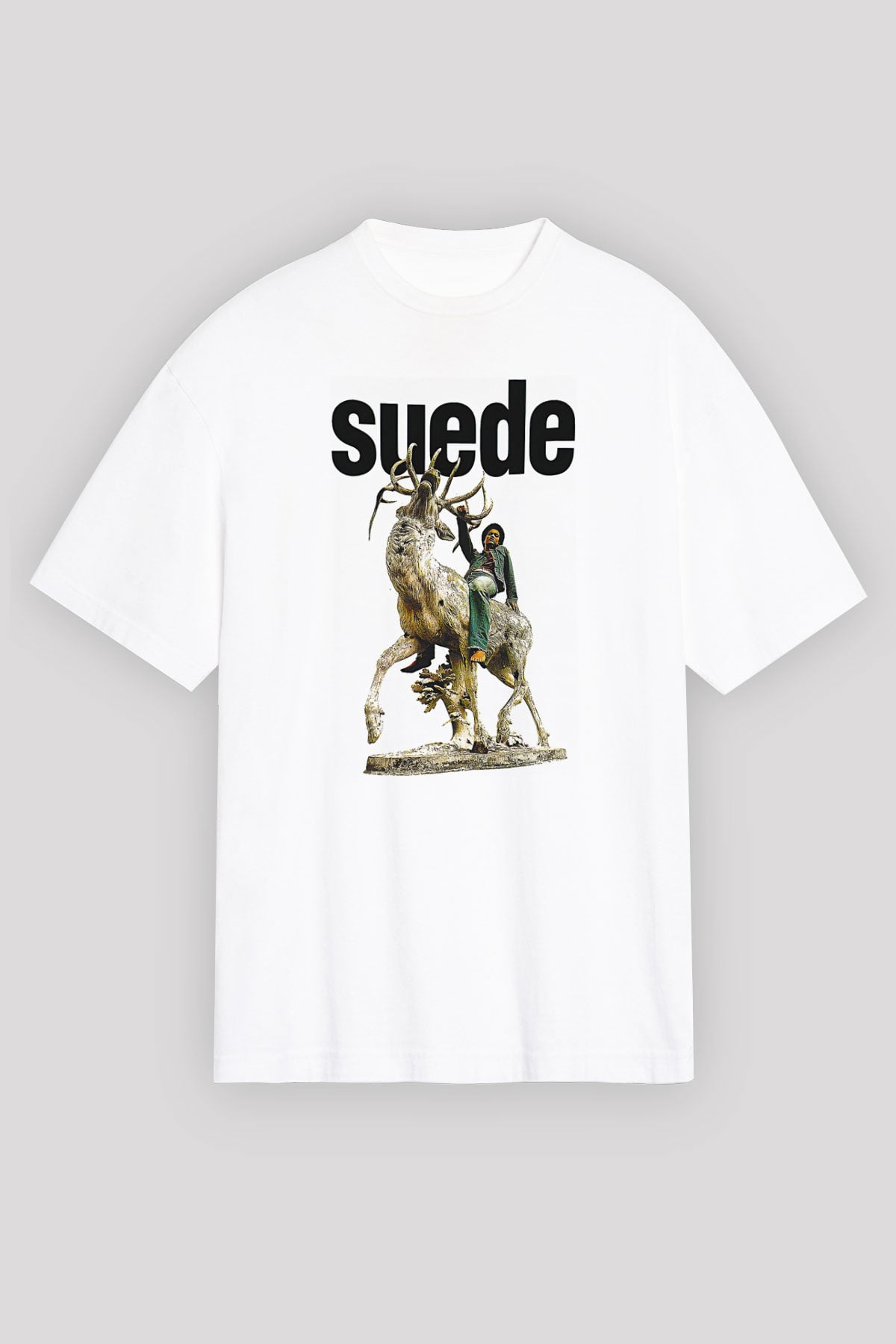 Suede Baskılı Beyaz Unisex Oversize Tişört - Tshirt
