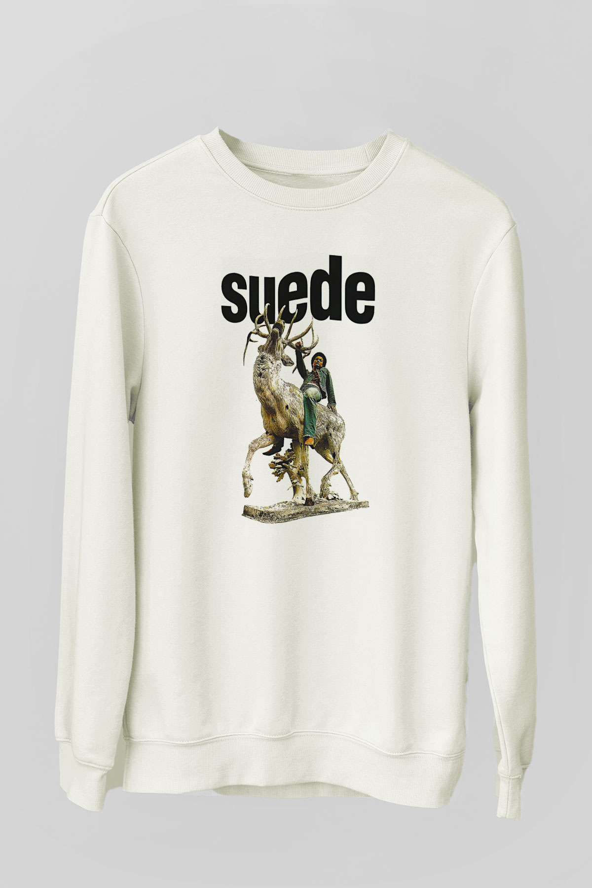 Suede Baskılı Beyaz Unisex Sweatshirt