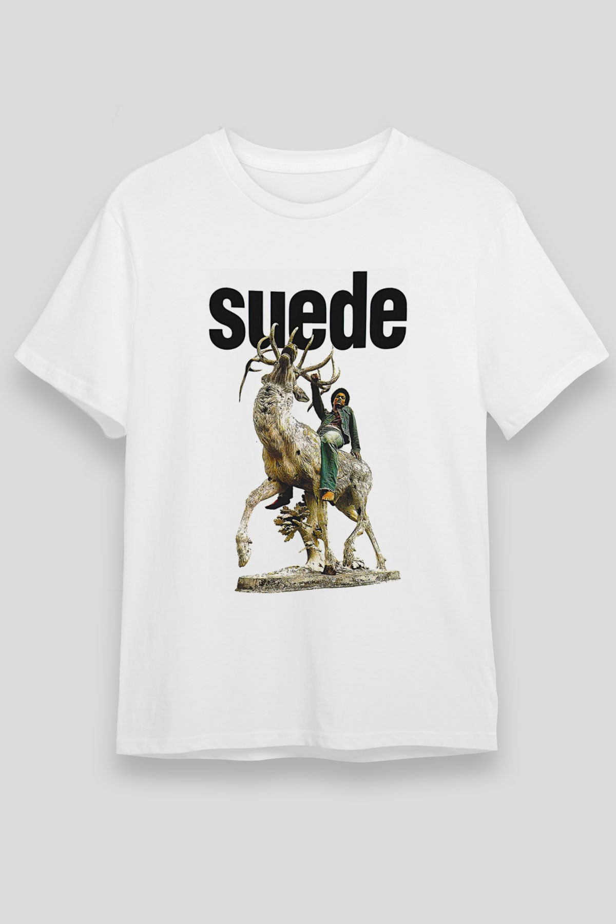 Suede Baskılı Unisex Beyaz Tişört - Tshirt