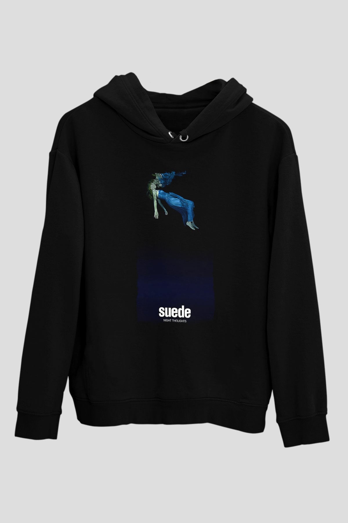 Suede Baskılı Unisex Siyah Kapüşonlu Sweatshirt