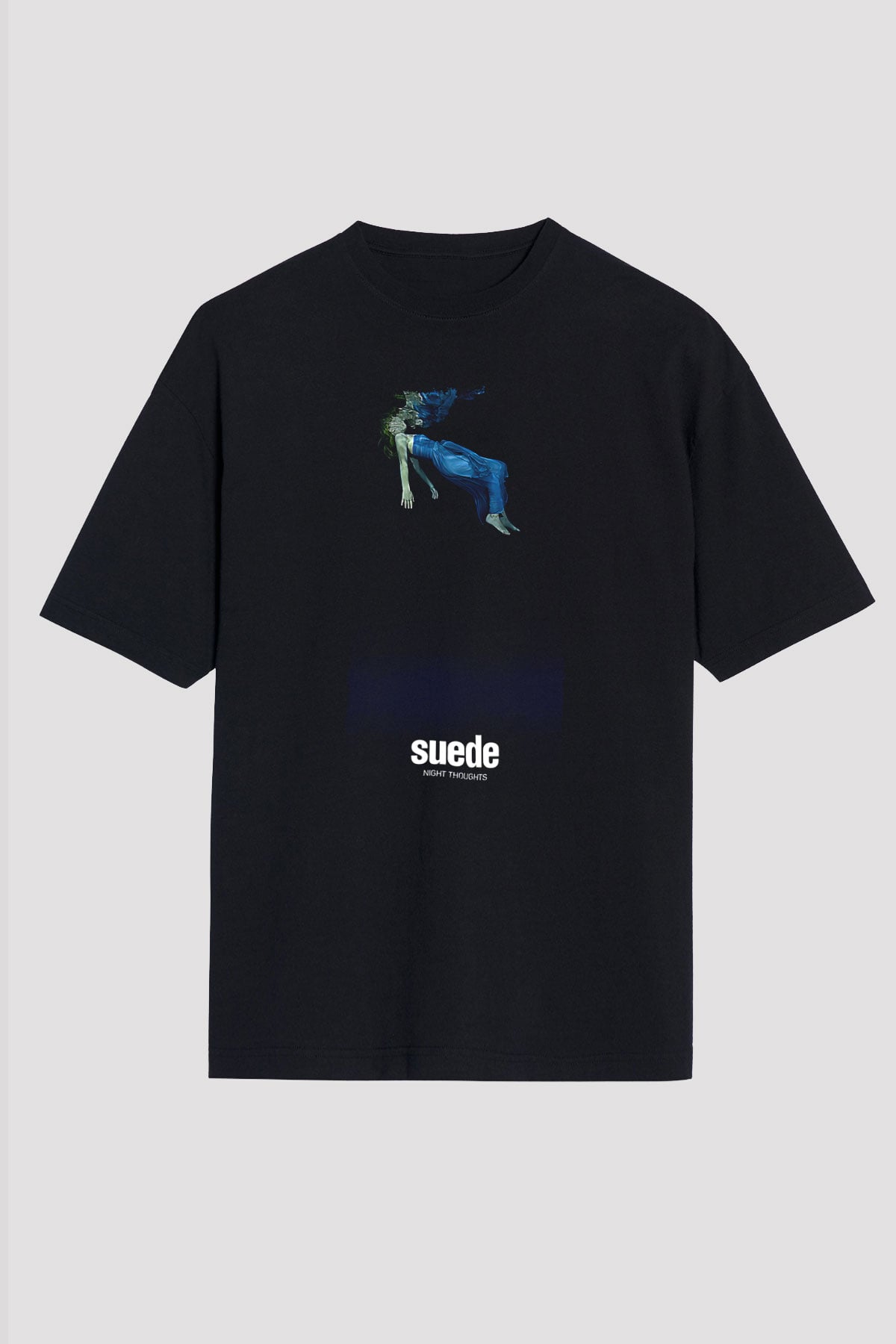 Suede Baskılı Unisex Siyah Oversize Tişört - Tshirt