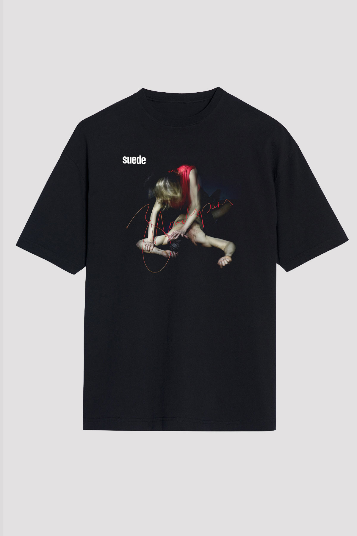 Suede Baskılı Unisex Siyah Oversize Tişört - Tshirt