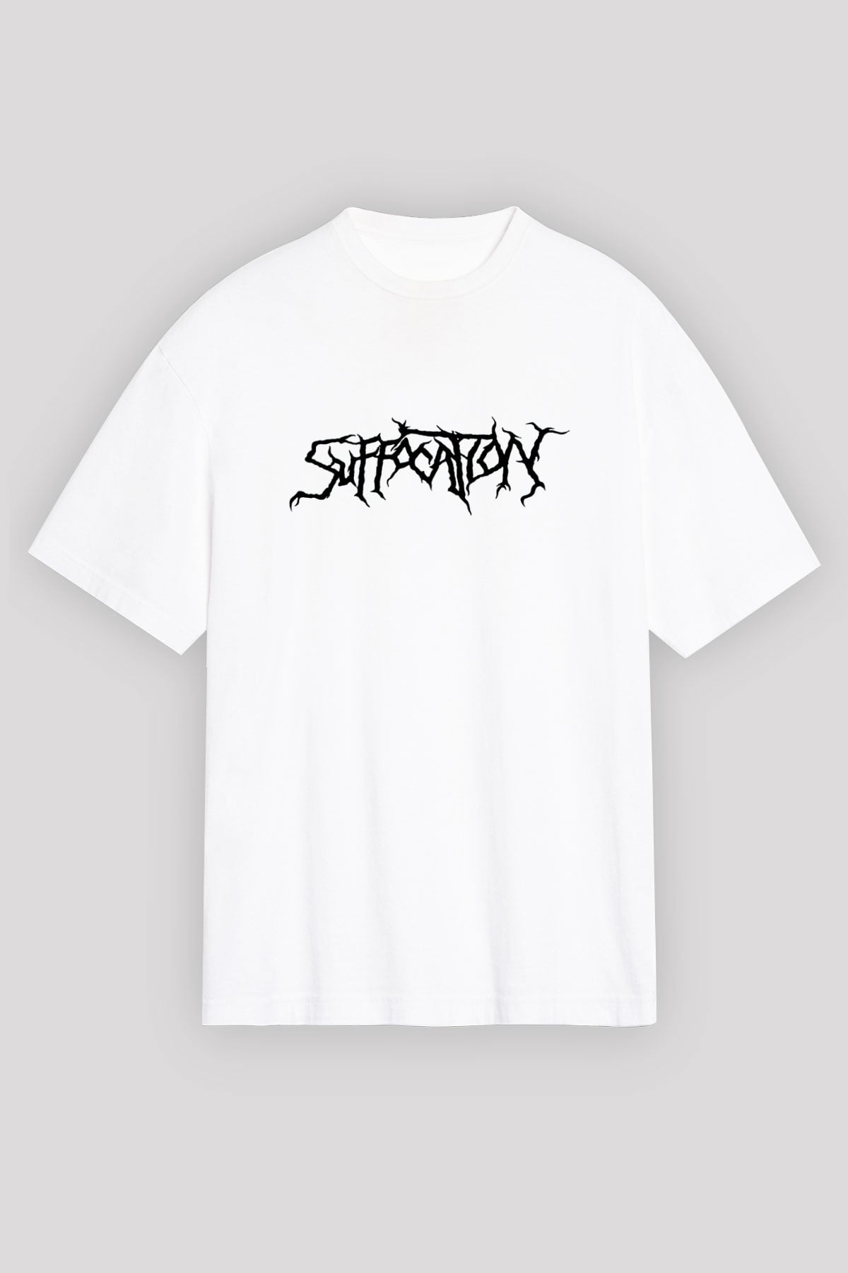 Suffocation Beyaz Unisex Oversize Tişört T-Shirt - Oversize Tişört Fabrikası