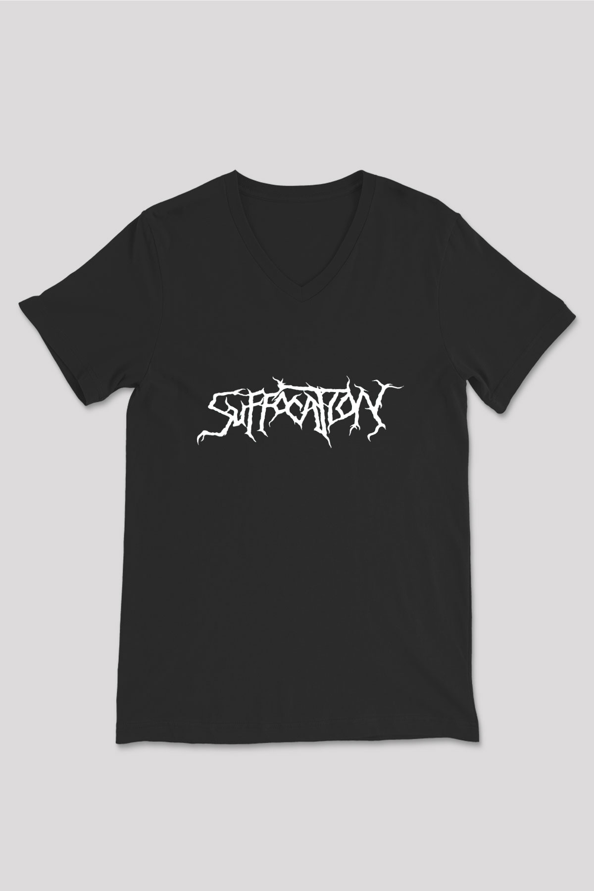 Suffocation Siyah Unisex V Yaka Tişört T-Shirt