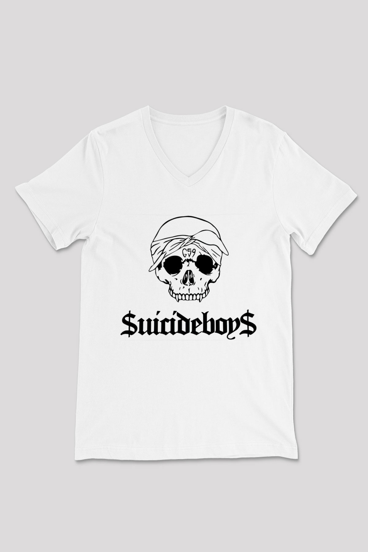 Suicideboys - $uicideboy$ Baskılı Beyaz Unisex V Yaka Tişört - Tshirt
