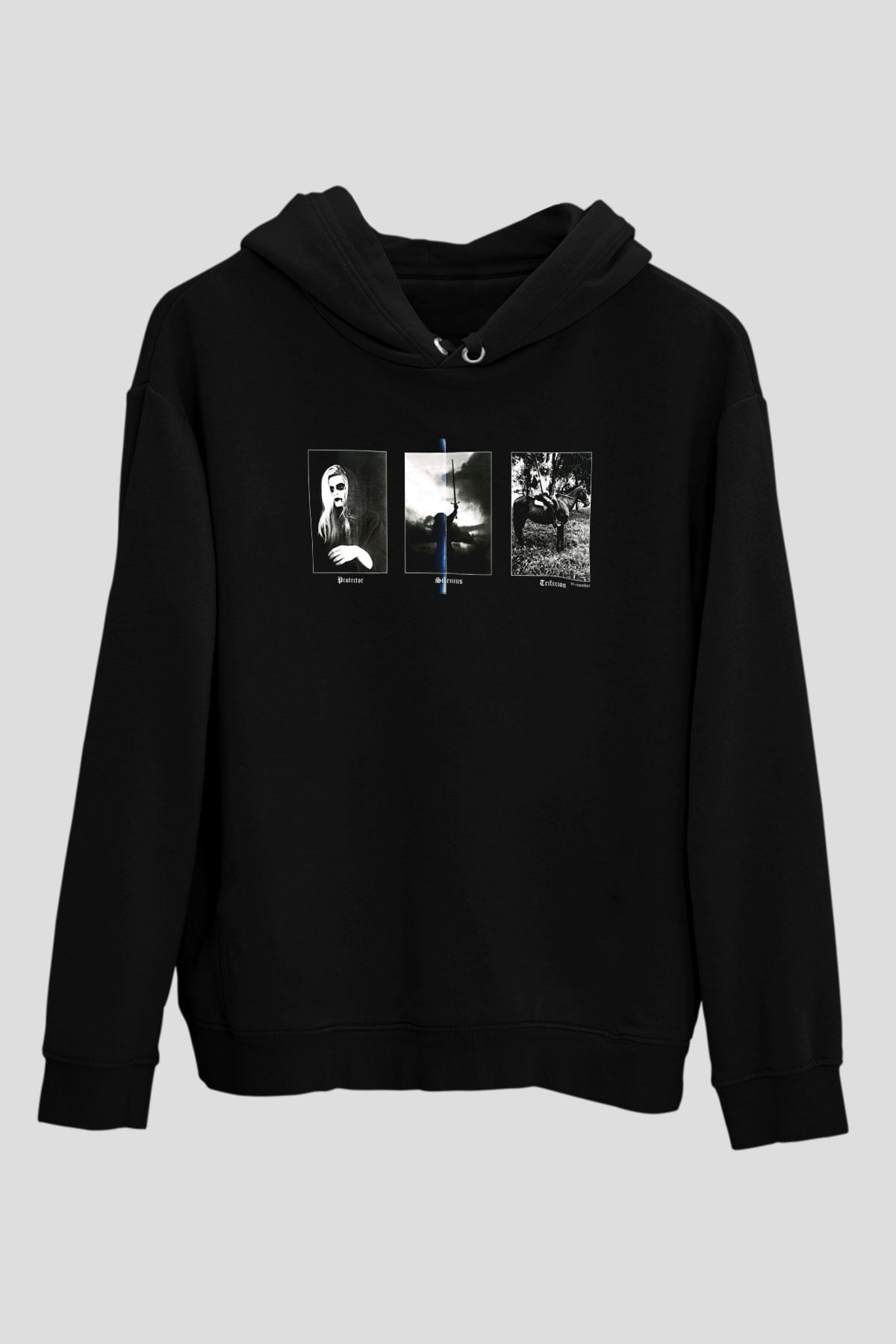 Summoning Baskılı Unisex Siyah Kapüşonlu Sweatshirt