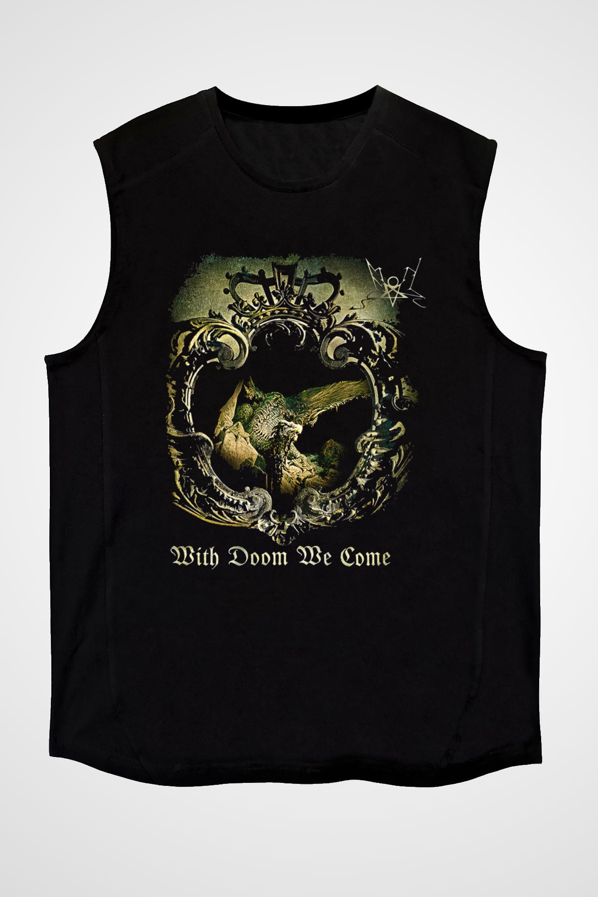 Summoning Baskılı Unisex Siyah Kolsuz Tişört - Tshirt