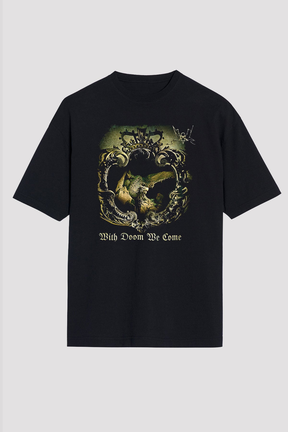 Summoning Baskılı Unisex Siyah Oversize Tişört - Tshirt