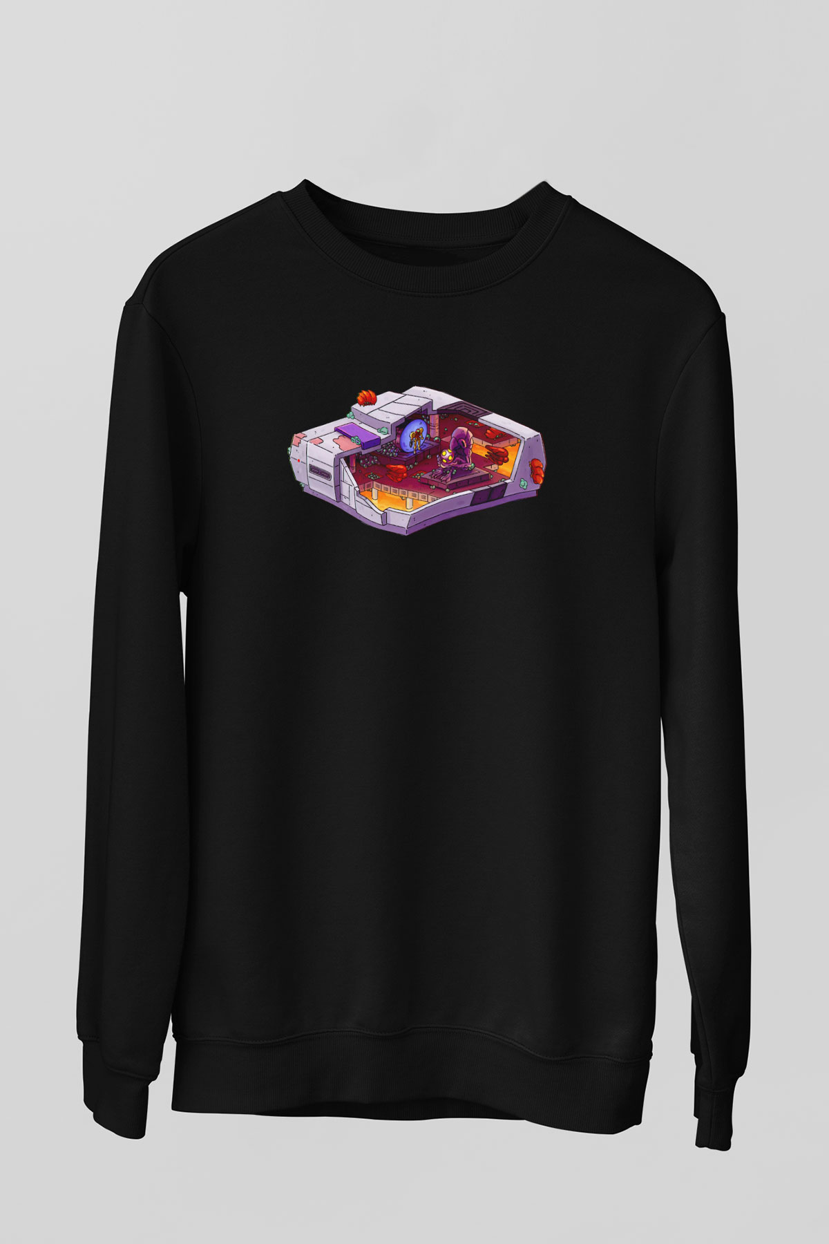 Super Metroid Cartridge Art Siyah Unisex  Sweatshirt