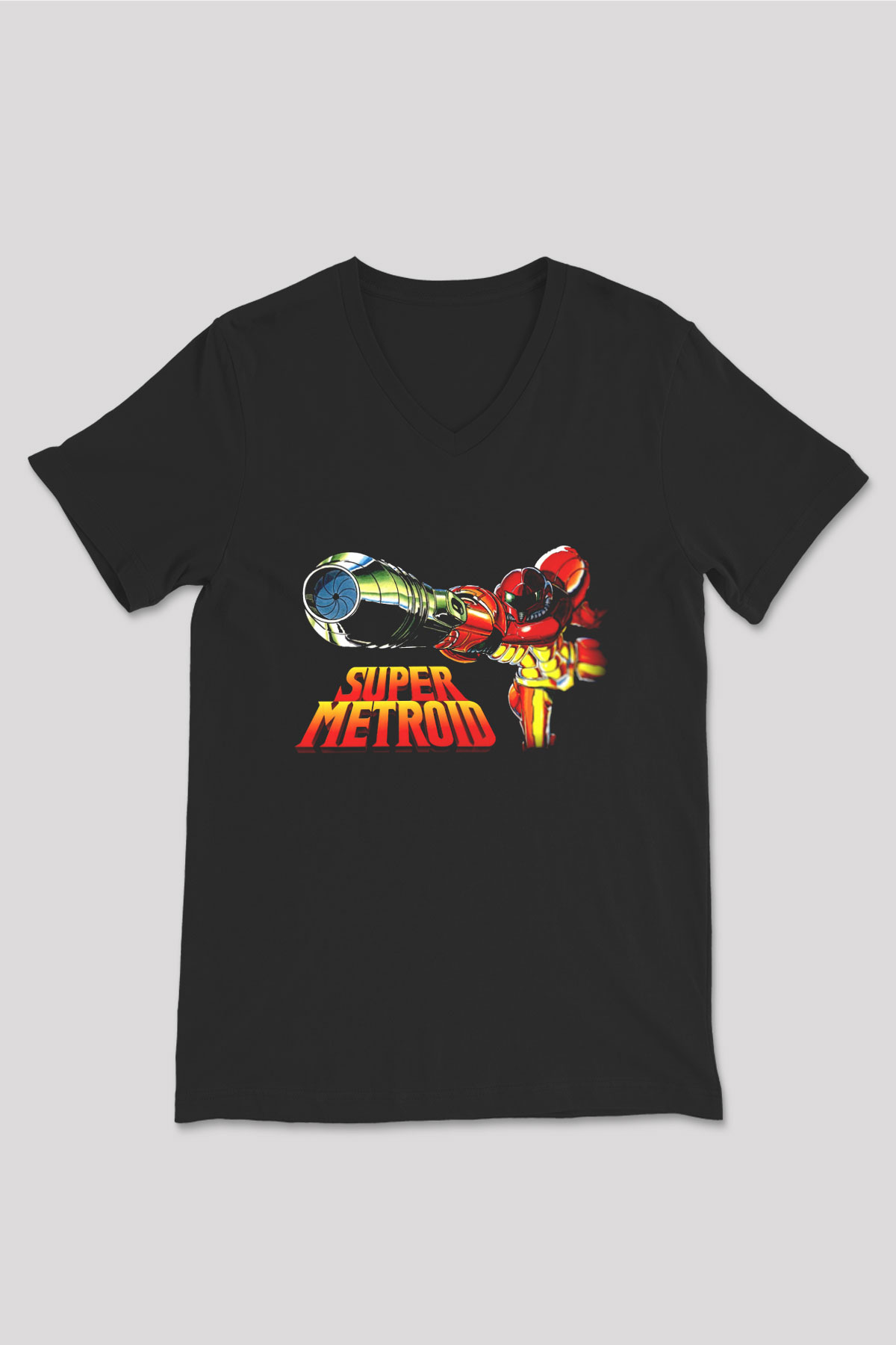 Super Metroid Cartridge Art Siyah Unisex  V Yaka Tişört