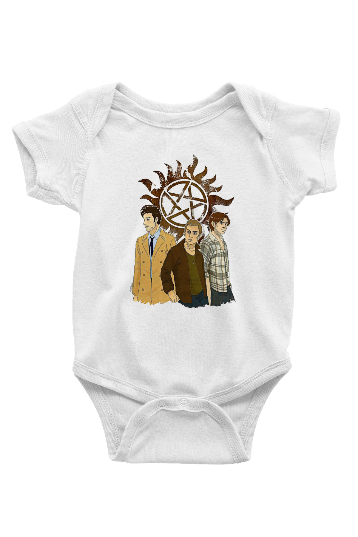 Supernatural Baskılı Beyaz Unisex Bebek Body - Zıbın