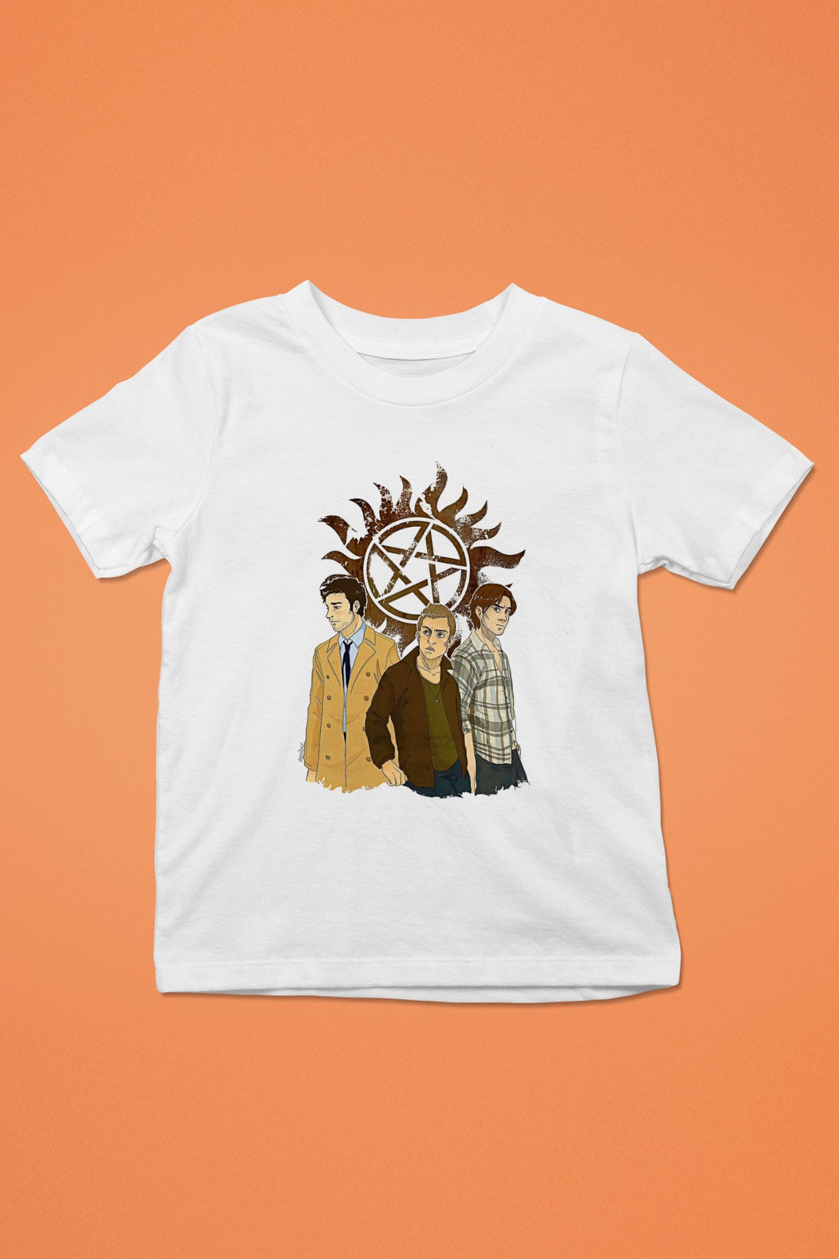 Supernatural Baskılı Beyaz Unisex Beyaz Çocuk Tişört - Tshirt