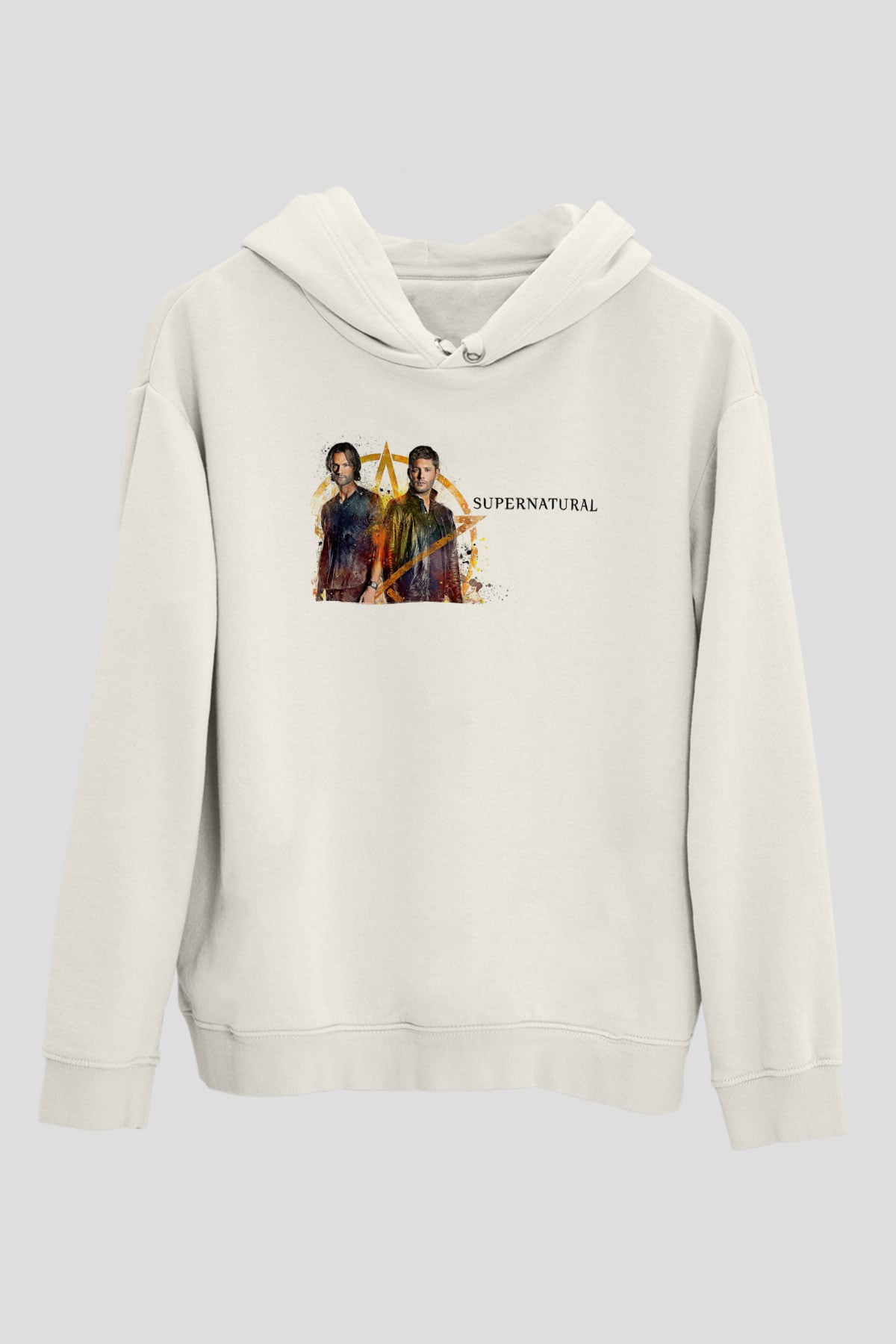 Supernatural Baskılı Beyaz Unisex Hoodie