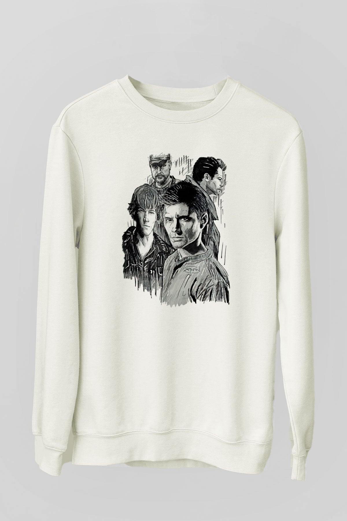 Supernatural Baskılı Beyaz Unisex Sweatshirt