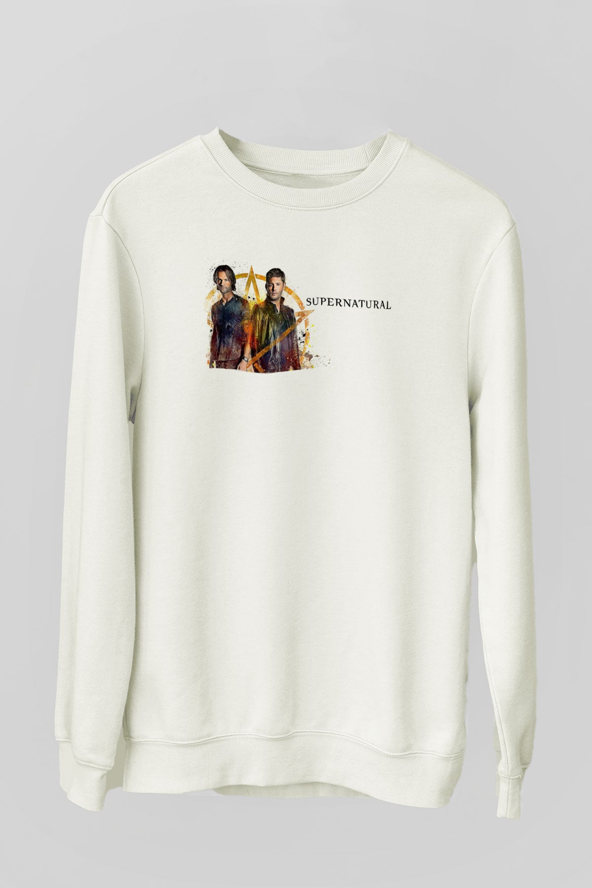 Supernatural Baskılı Beyaz Unisex Sweatshirt