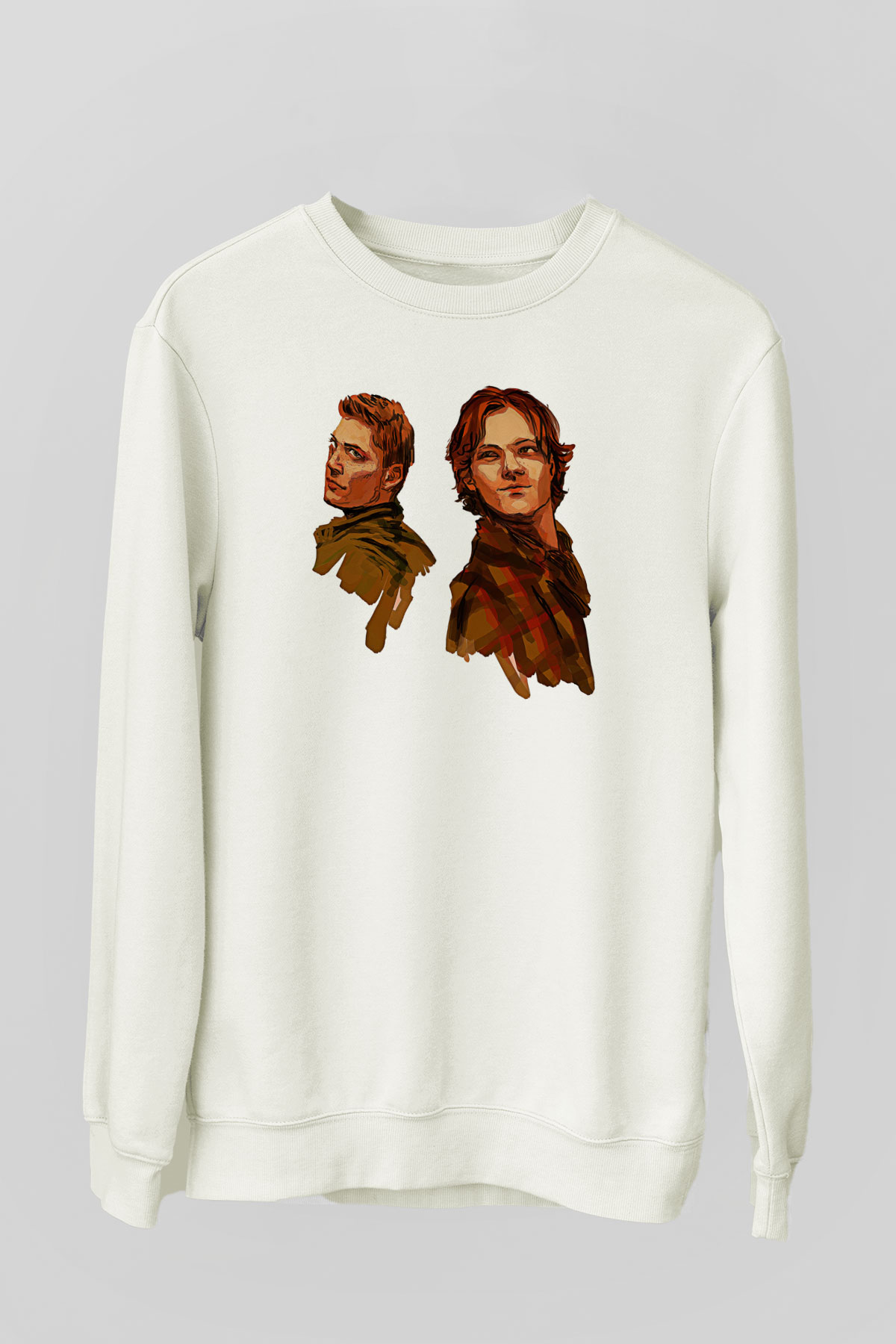 Supernatural Baskılı Beyaz Unisex Sweatshirt