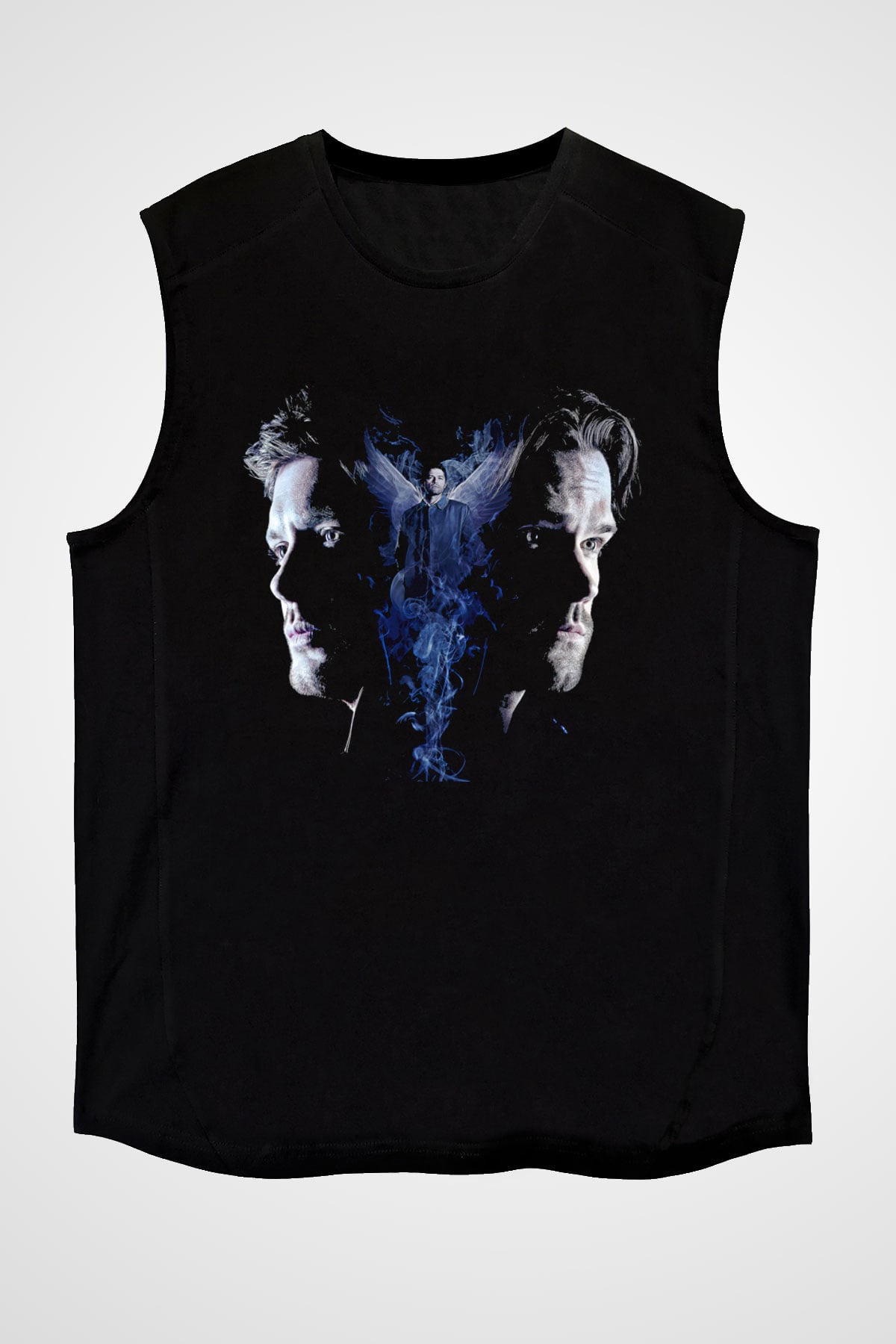 Supernatural Baskılı Unisex Siyah Kolsuz Tişört - Tshirt