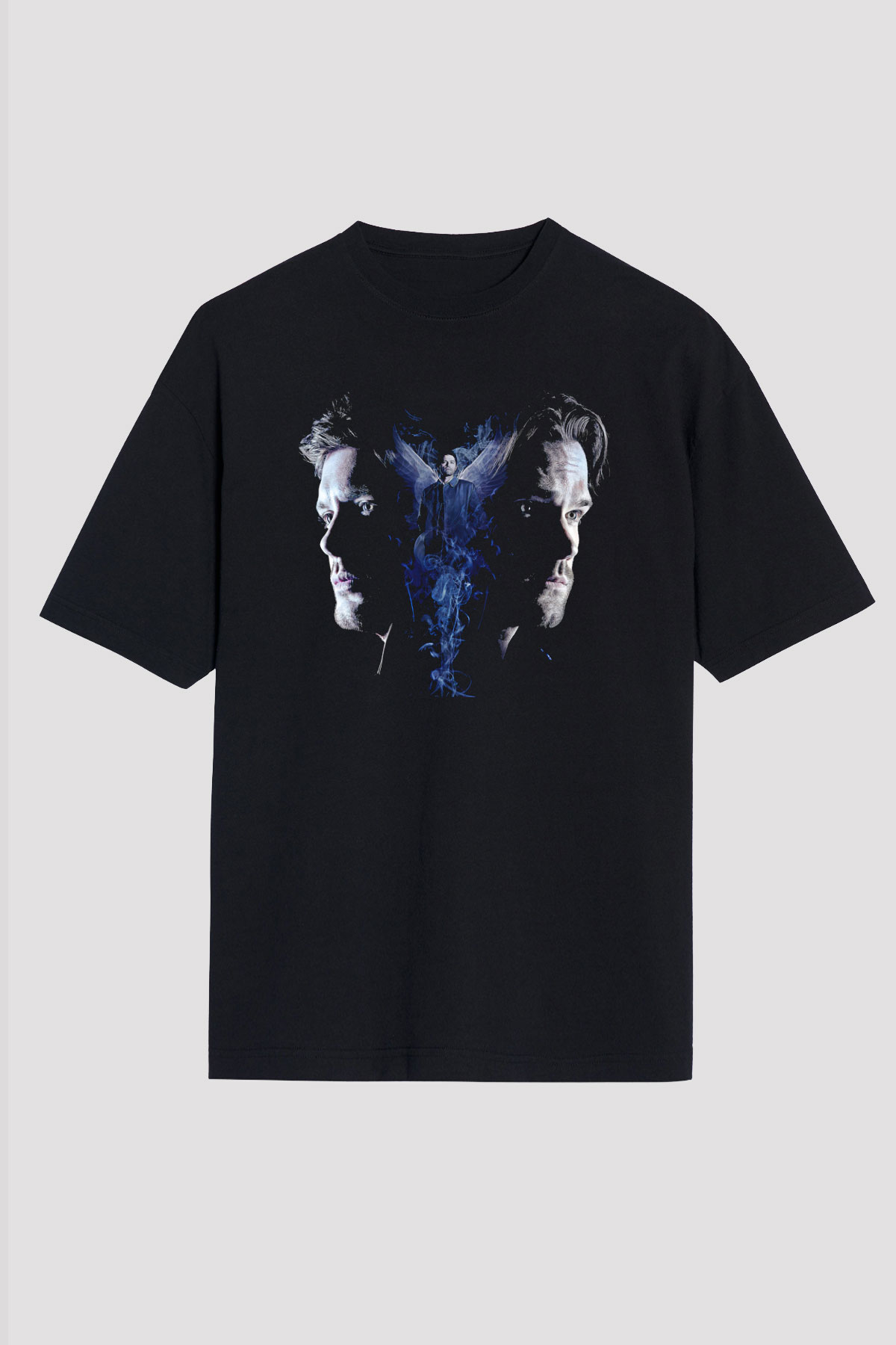 Supernatural Baskılı Unisex Siyah Oversize Tişört - Tshirt