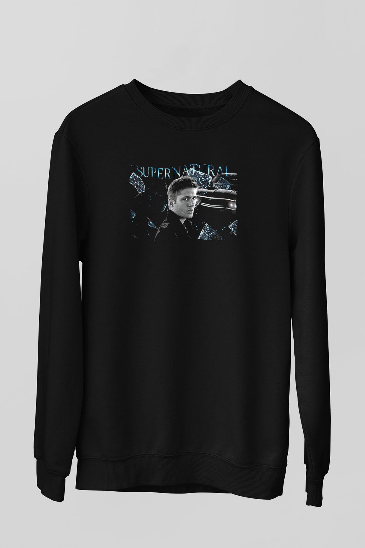 Supernatural Baskılı Unisex Siyah Sweatshirt