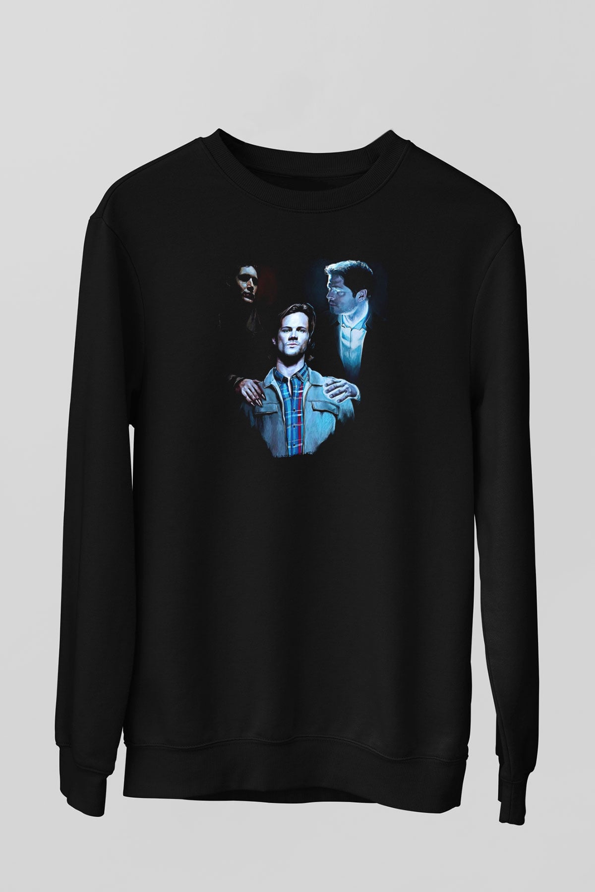 Supernatural Baskılı Unisex Siyah Sweatshirt