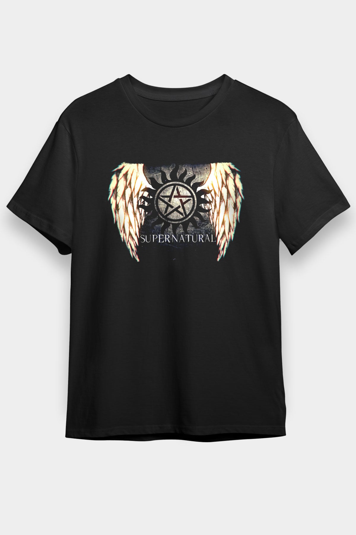 Supernatural Baskılı Unisex Siyah Tişört - Tshirt