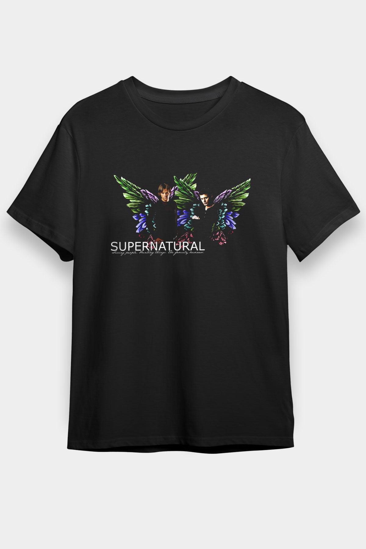 Supernatural Baskılı Unisex Siyah Tişört - Tshirt
