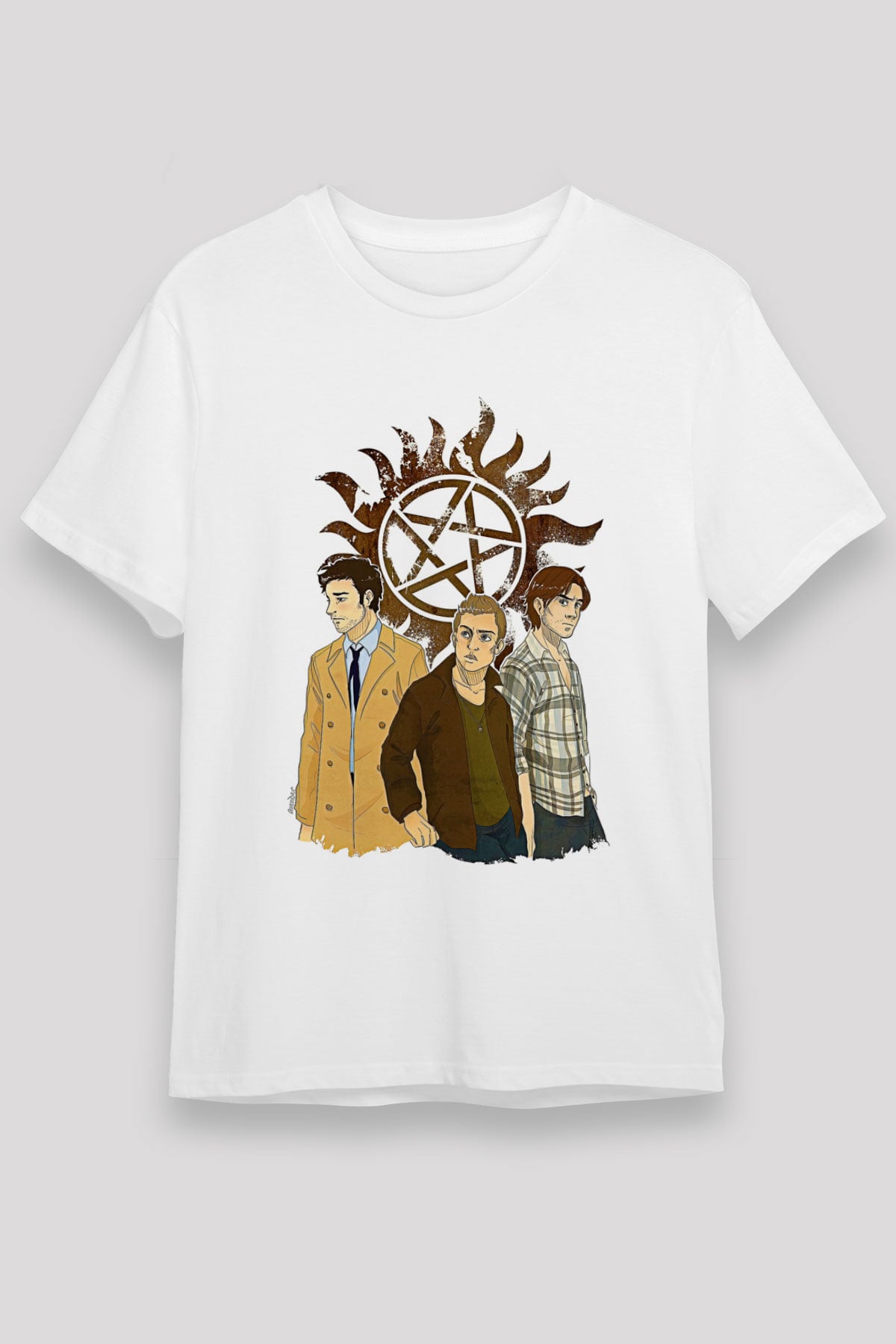 Supernatural Unisex Baskılı Beyaz Tişört - Tshirt