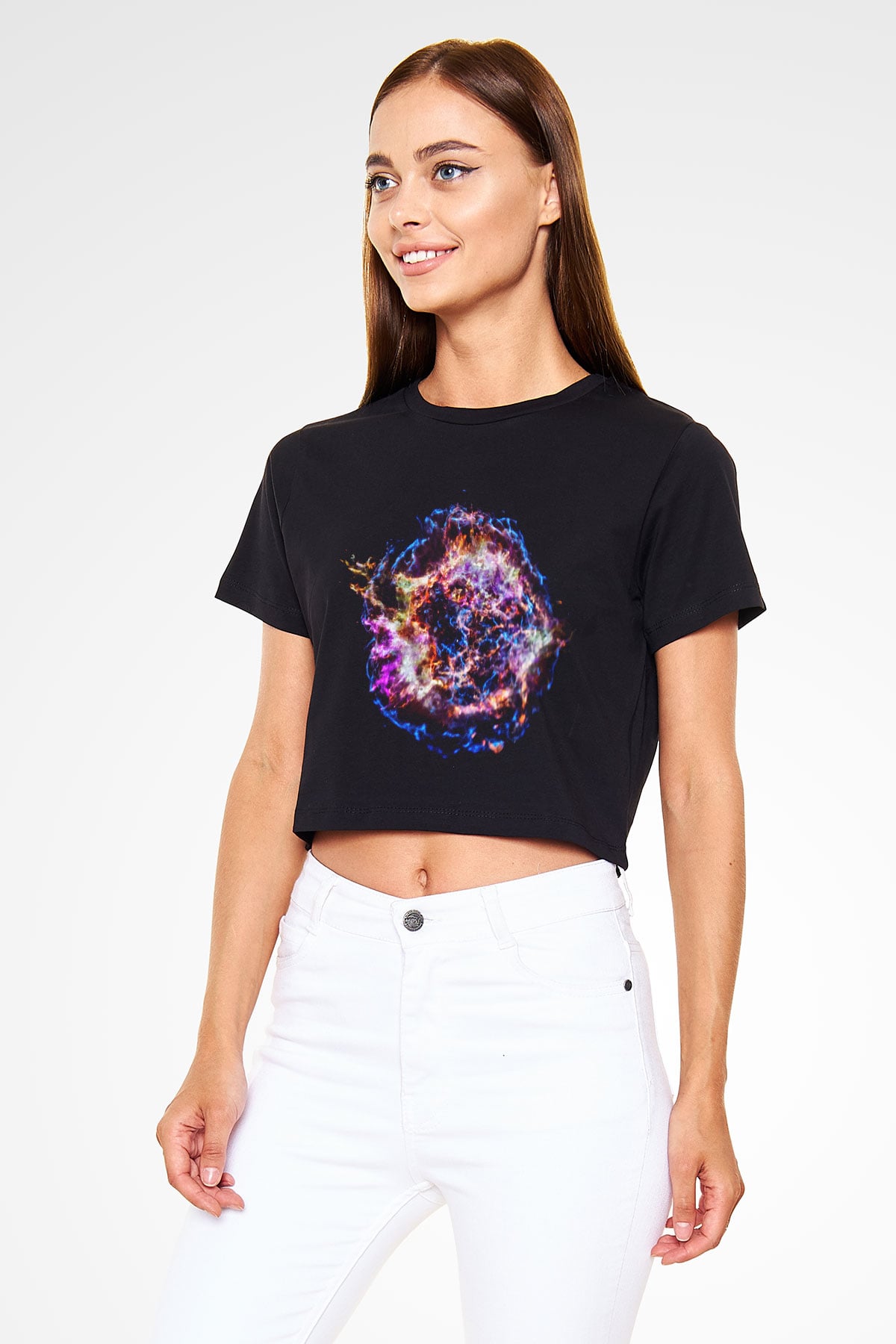Süpernova Siyah Crop Top Tişört