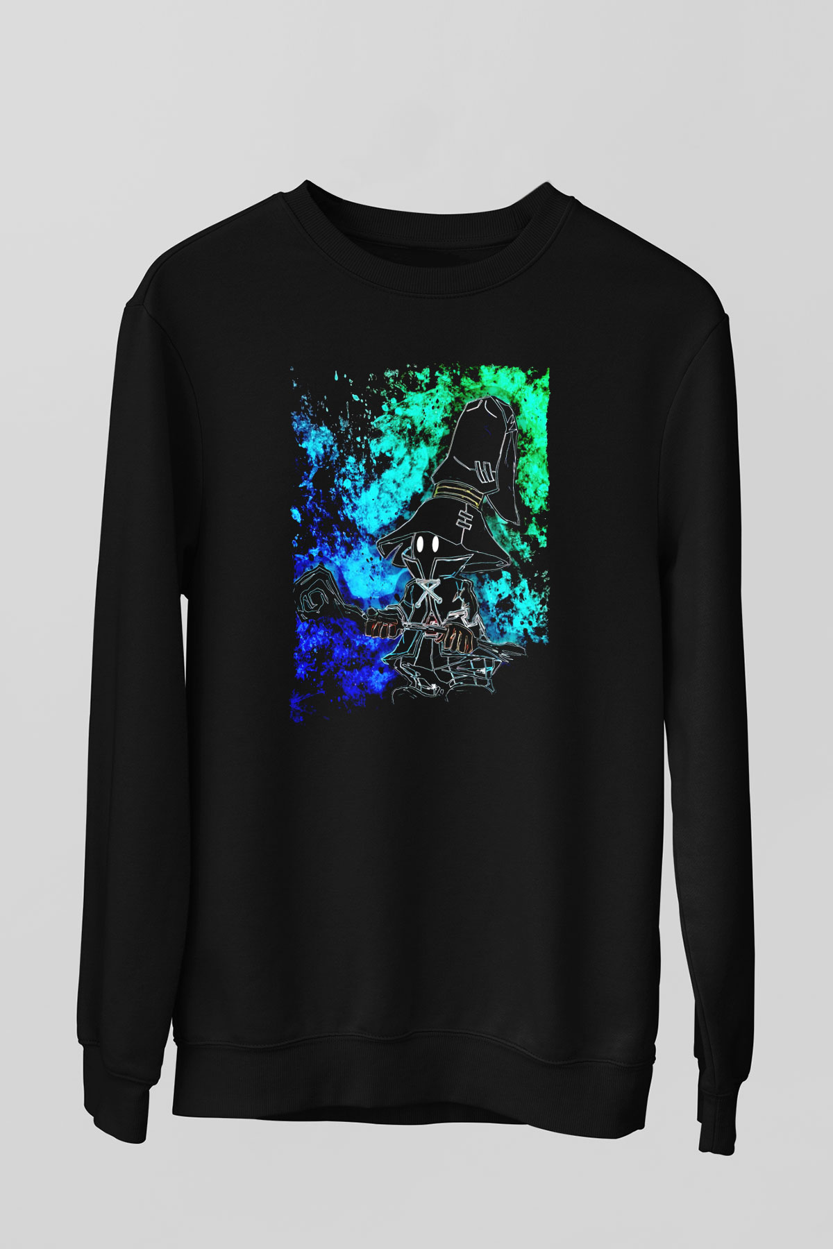 Süpürgeli Cadı Baskılı Unisex Siyah  Sweatshirt