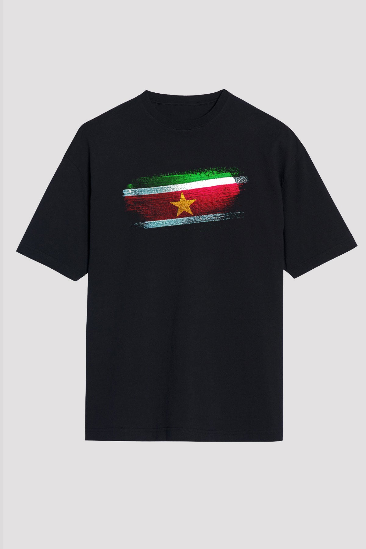 Surinam - Suriname Bayrağı Baskılı Unisex Siyah Oversize Tişört