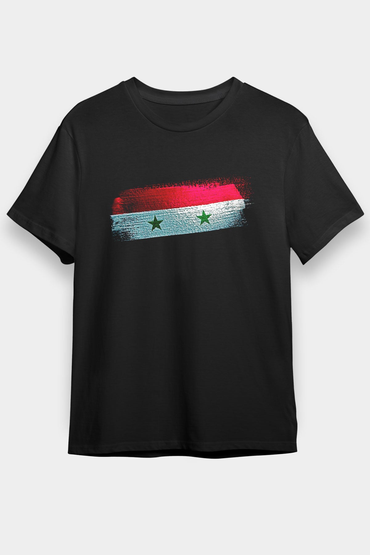 Suriye - Syria Bayrağı Baskılı Unisex Siyah Tişört