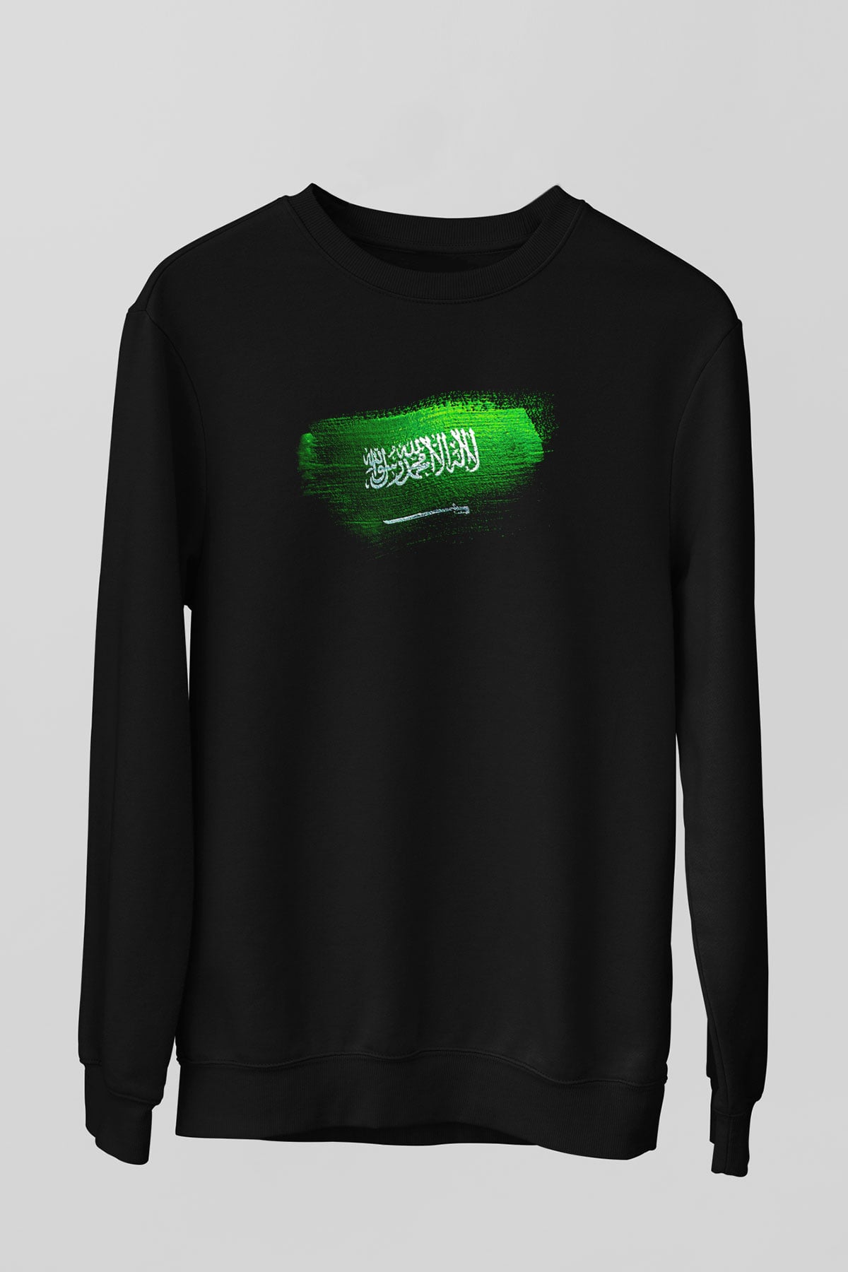 Suudi Arabistan - Saudi Arabia Bayrağı Baskılı Unisex Siyah Sweatshirt