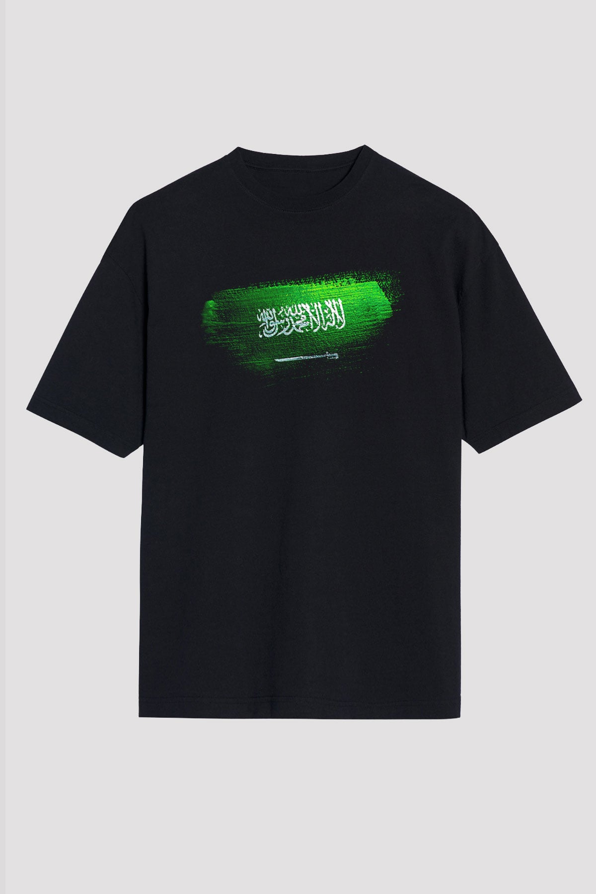Suudi Arabistan - Saudi Arabia Bayrağı Baskılı Unisex Siyah Oversize Tişört