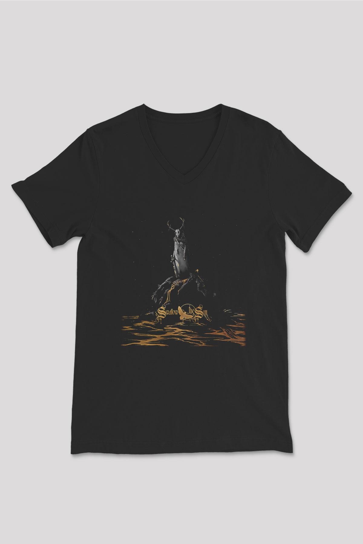 Swallow The Sun Baskılı Unisex Siyah V Yaka Tişört - Tshirt