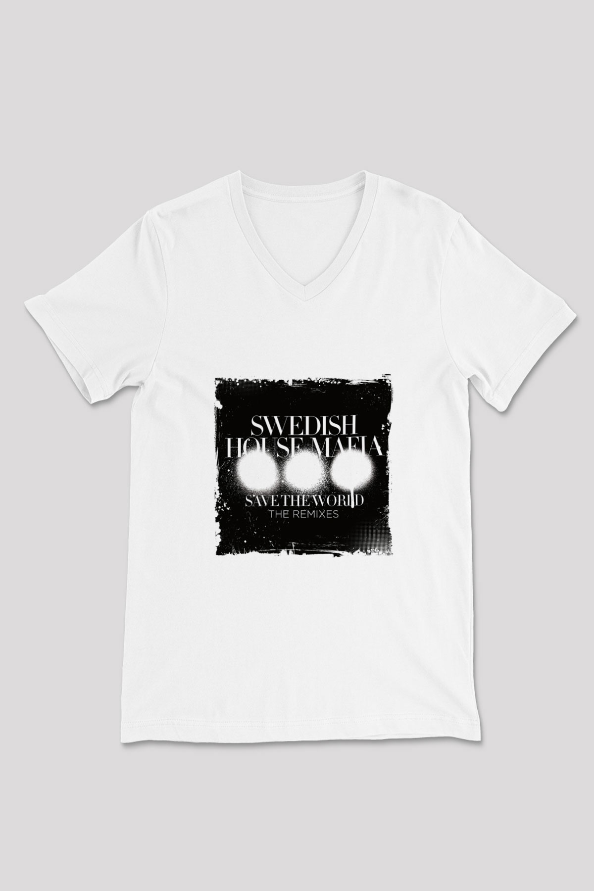Swedish House Mafia Baskılı Beyaz V Yaka Unisex Tişört