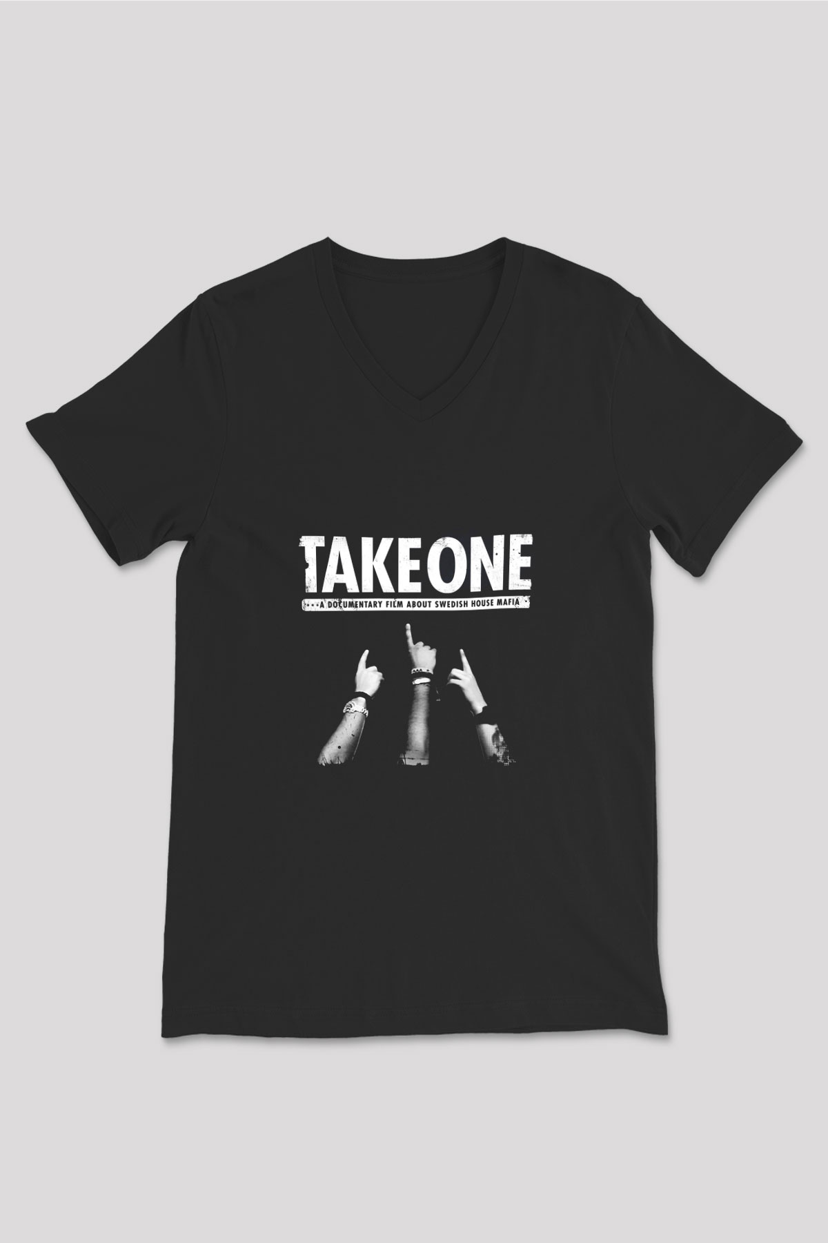 Swedish House Mafia Baskılı Unisex Siyah V Yaka Tişört