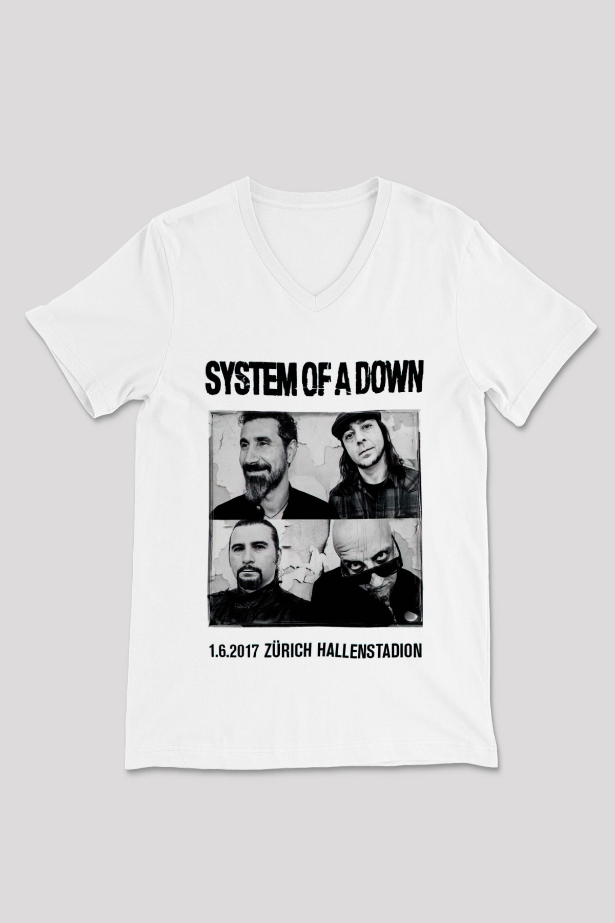 System of a Down Beyaz Unisex V Yaka Tişört T-Shirt