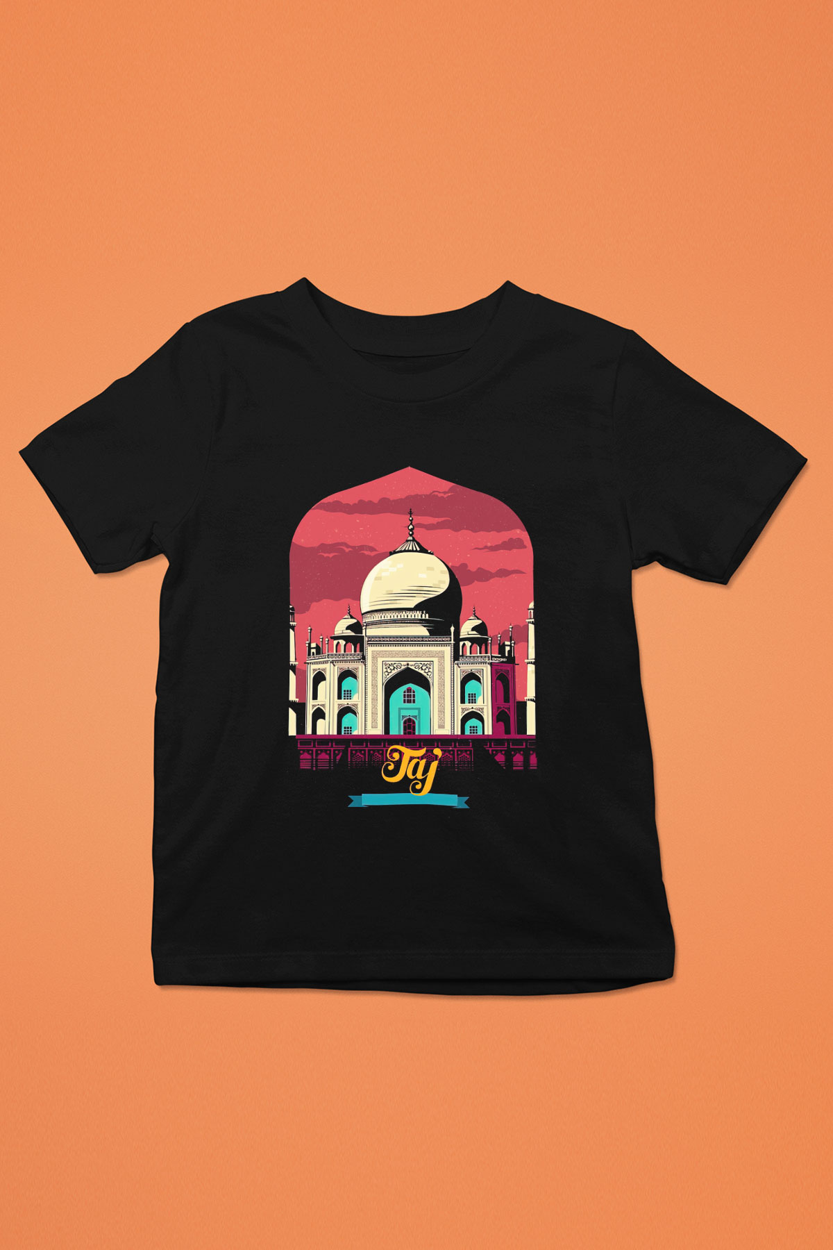 Tac Mahal Baskılı Siyah Unisex Çocuk Tişört