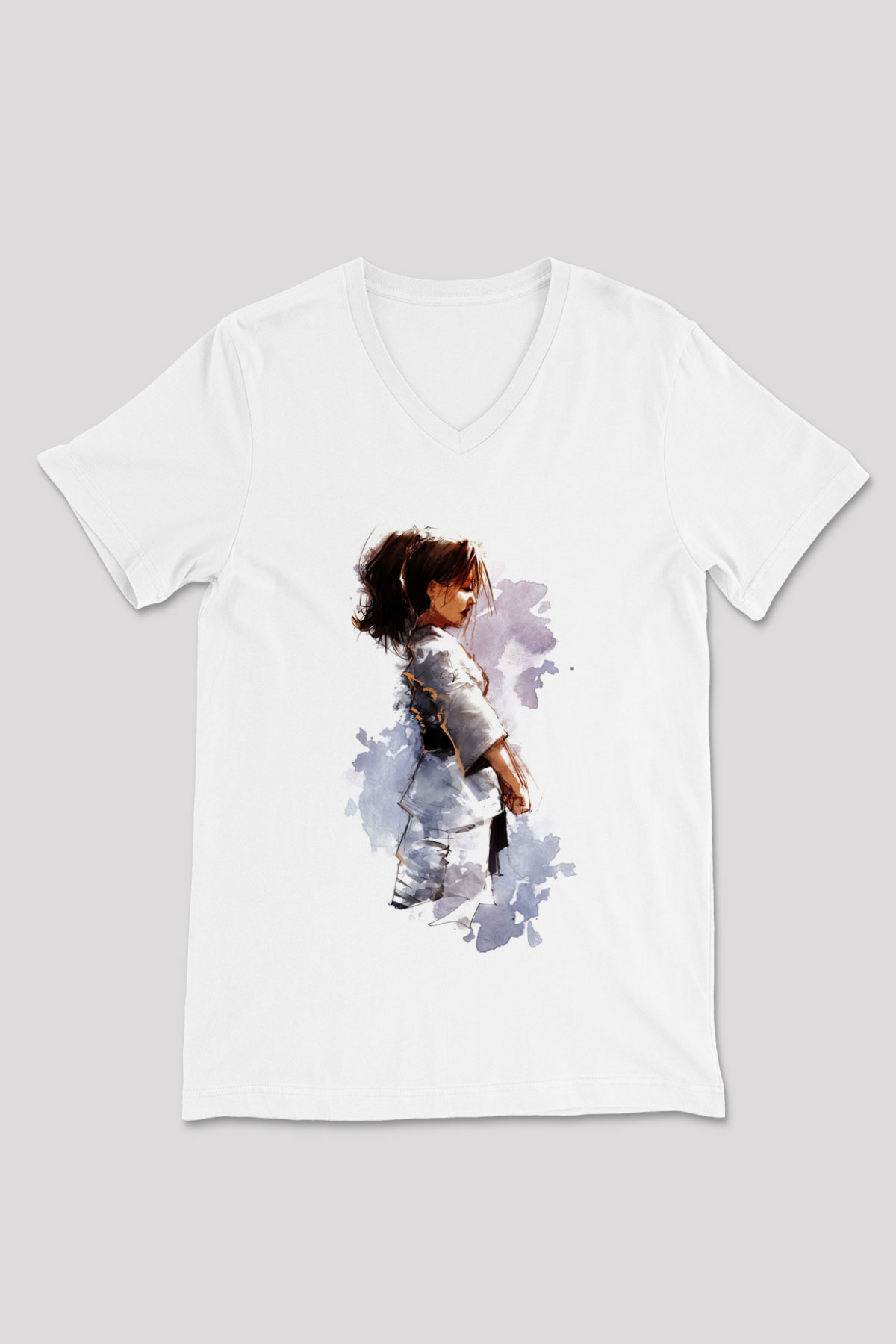 Taekwondo Beyaz Unisex V Yaka Tişört T-Shirt